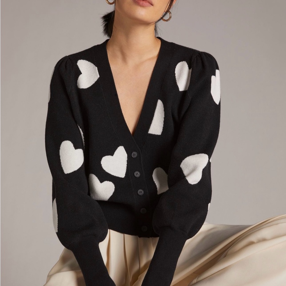 Anthropologie Maeve Black and White Heart Patterned Women's Sweater